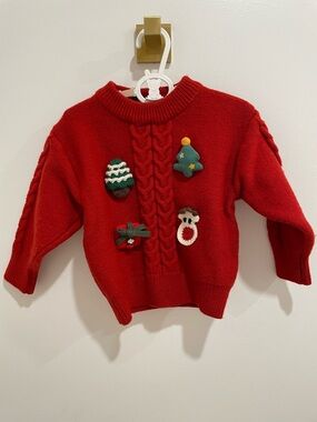Red Kids Holiday Sweater with Festive Appliques